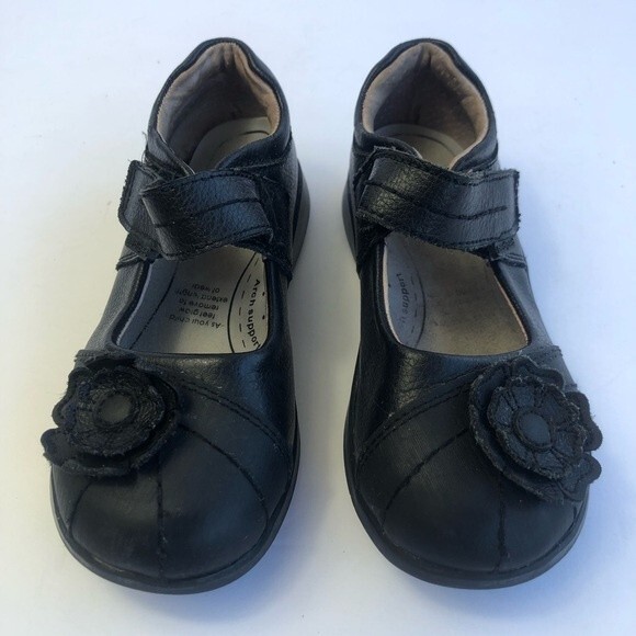 Pediped Flex Black Leather Maryjane Shoes Flower 9 - Picture 1 of 12
